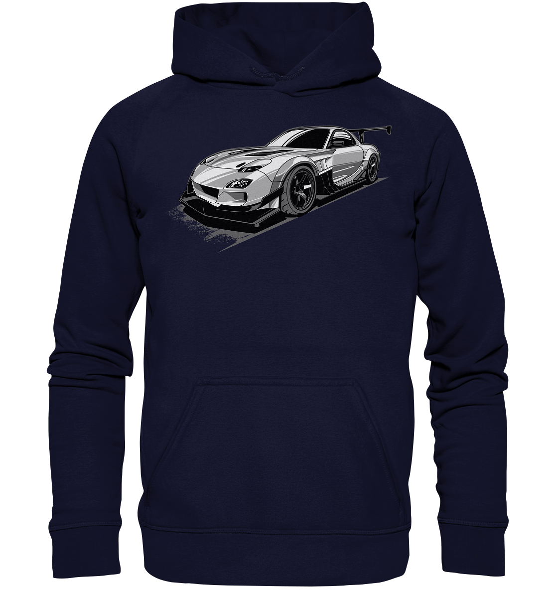 black and white Mazda Rx-7 - Basic Unisex Hoodie - MotoMerch.de