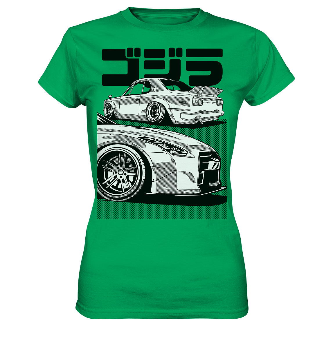 R35 GT-R vs. KPGC10 Skyline - Ladies Premium Shirt - MotoMerch.de