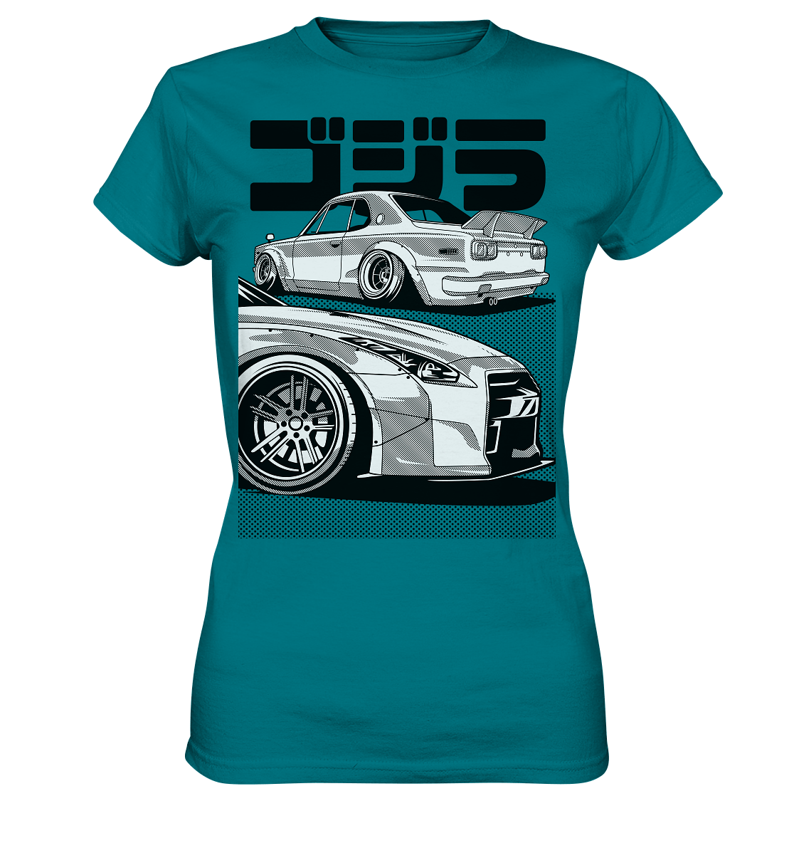 R35 GT-R vs. KPGC10 Skyline - Ladies Premium Shirt - MotoMerch.de
