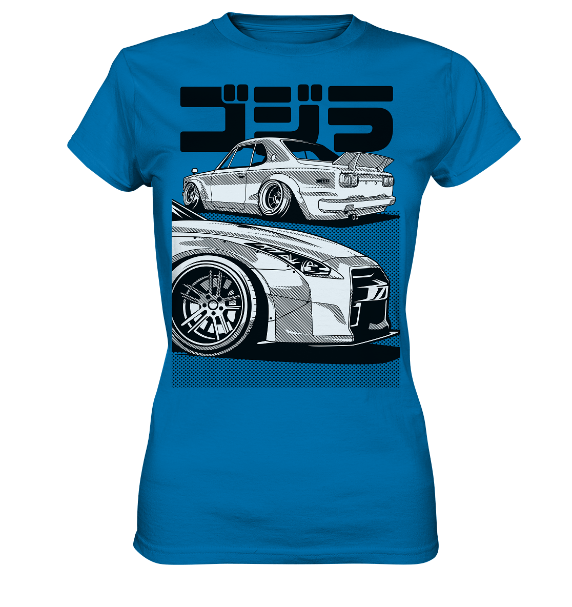R35 GT-R vs. KPGC10 Skyline - Ladies Premium Shirt - MotoMerch.de
