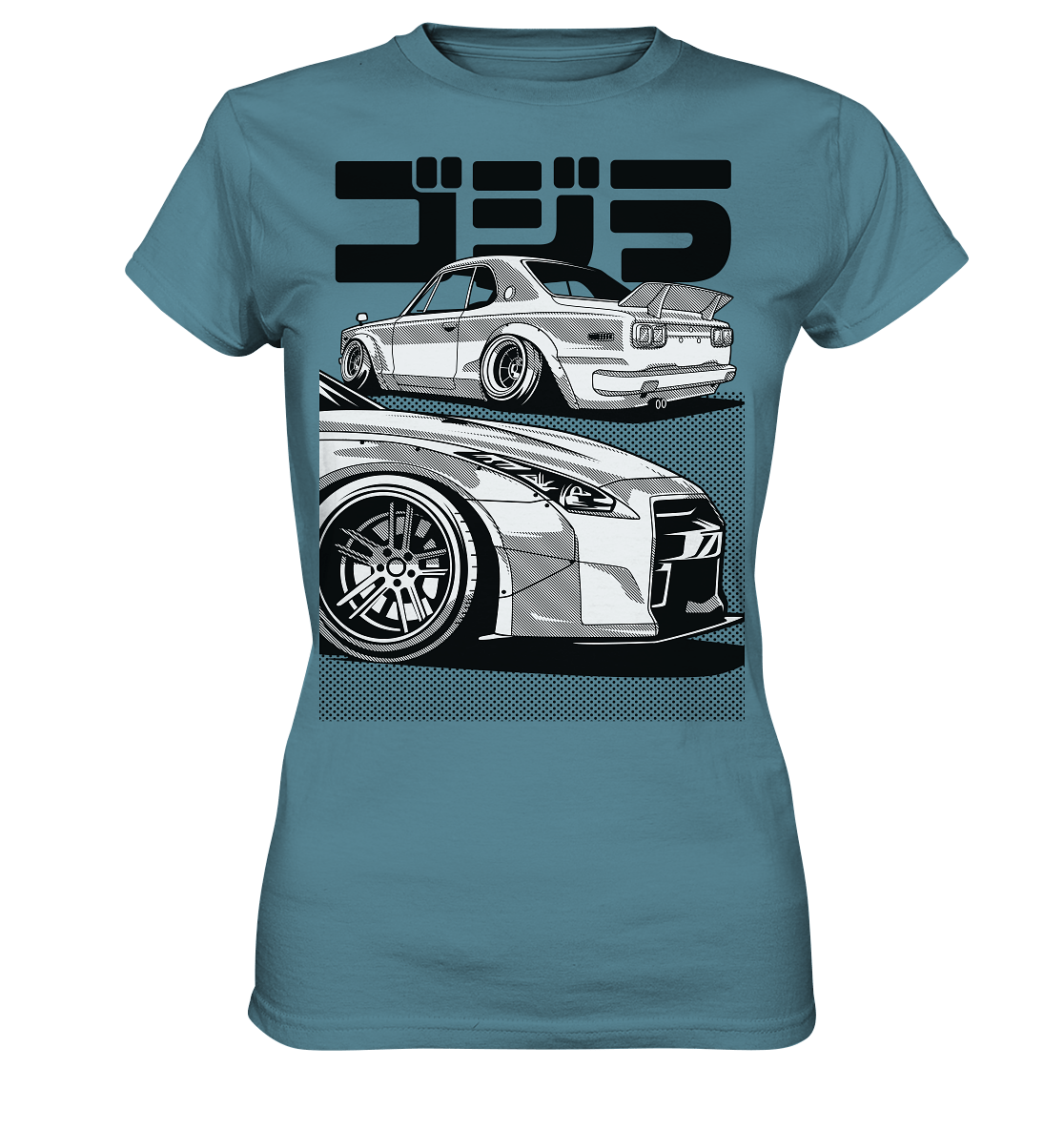 R35 GT-R vs. KPGC10 Skyline - Ladies Premium Shirt - MotoMerch.de