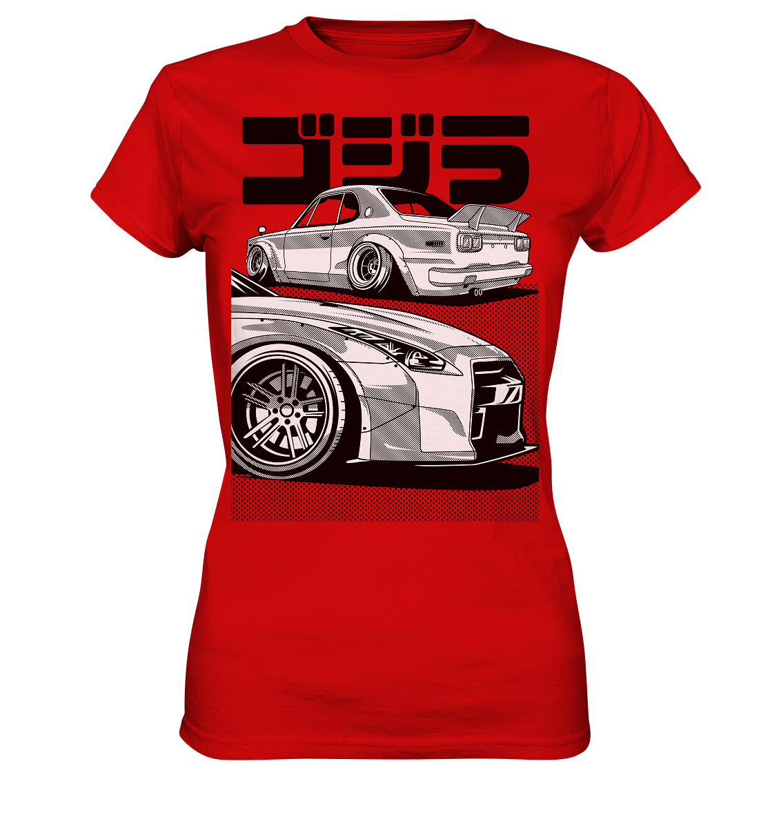 R35 GT-R vs. KPGC10 Skyline - Ladies Premium Shirt - MotoMerch.de