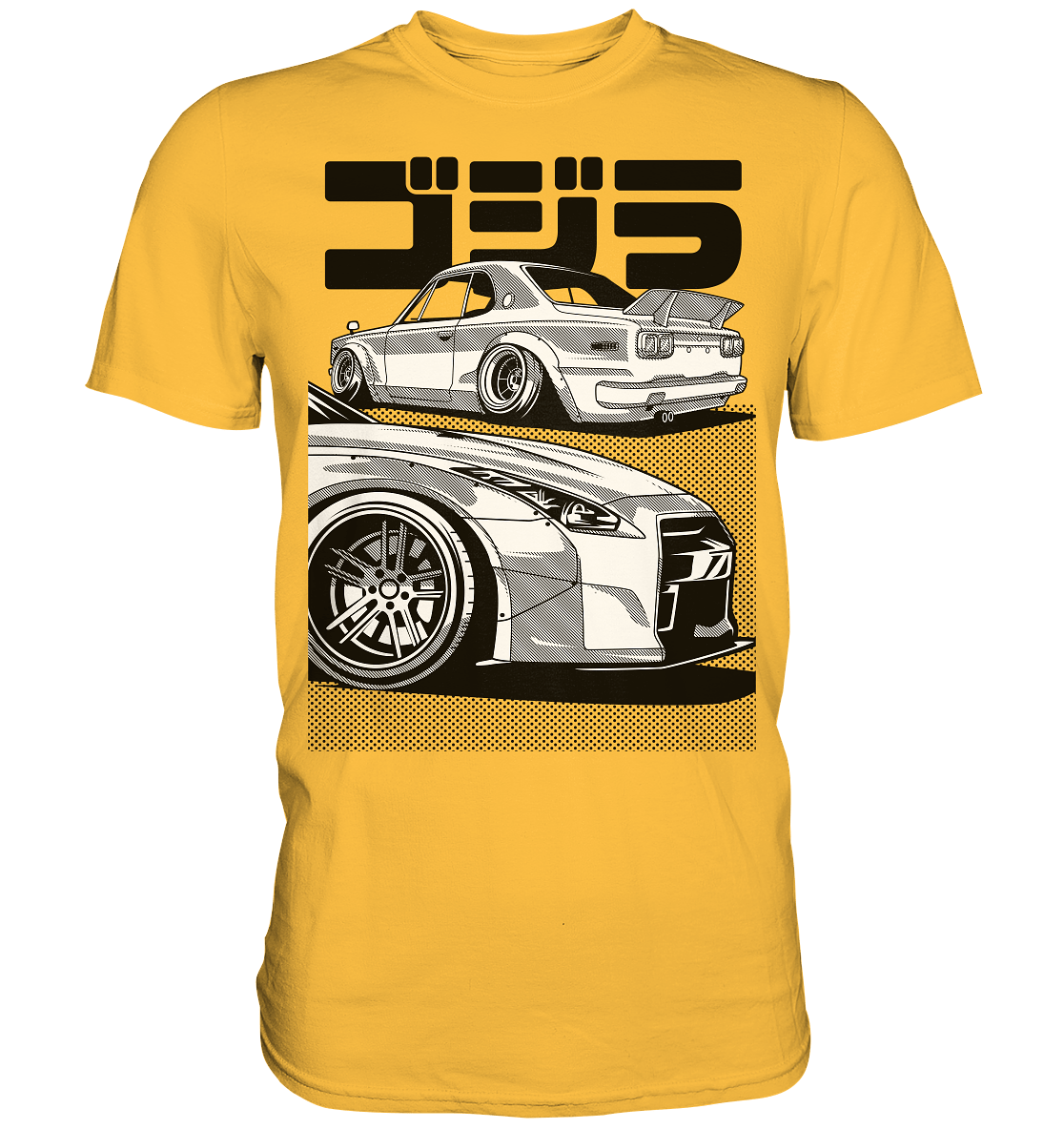 R35 GT-R vs. KPGC10 Skyline - Premium Shirt - MotoMerch.de