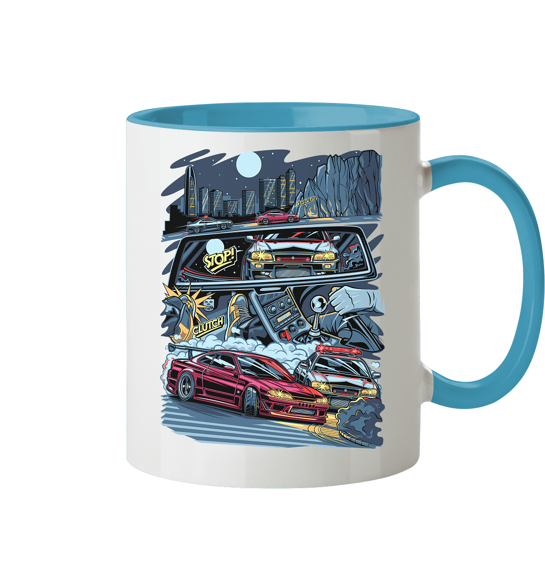 S15 vs R34 Touge Clash - Tasse zweifarbig - MotoMerch.de
