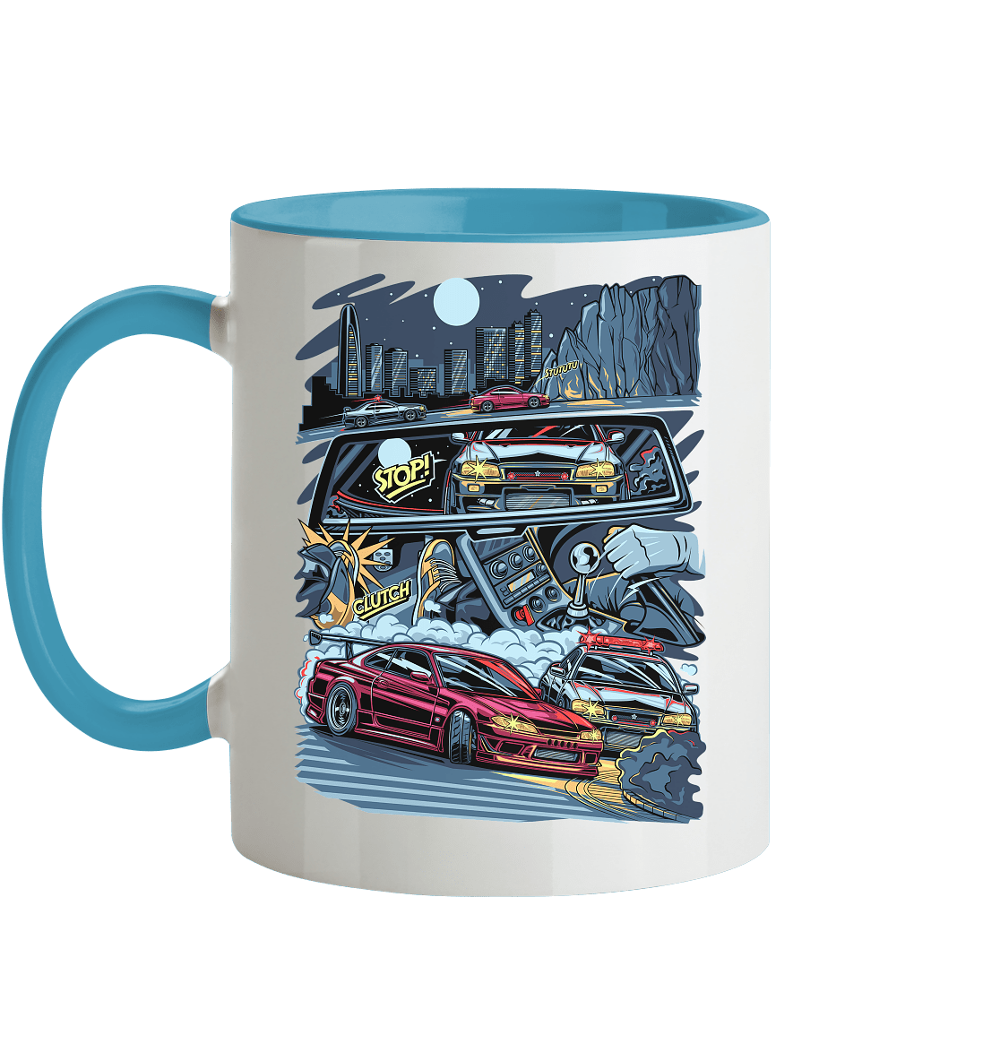 S15 vs R34 Touge Clash - Tasse zweifarbig - MotoMerch.de