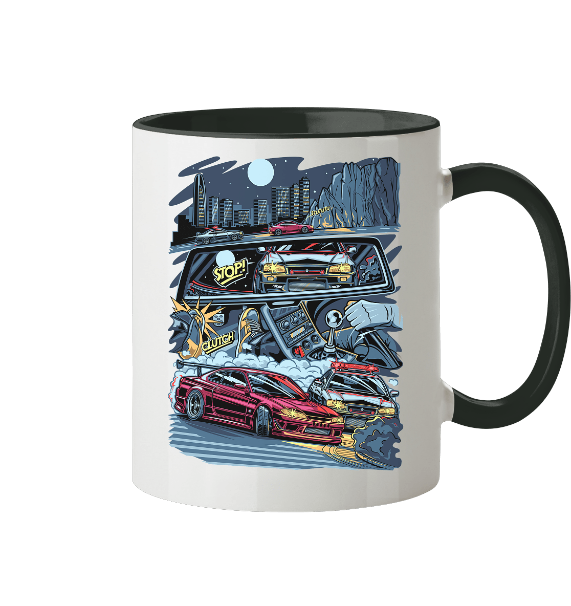 S15 vs R34 Touge Clash - Tasse zweifarbig - MotoMerch.de