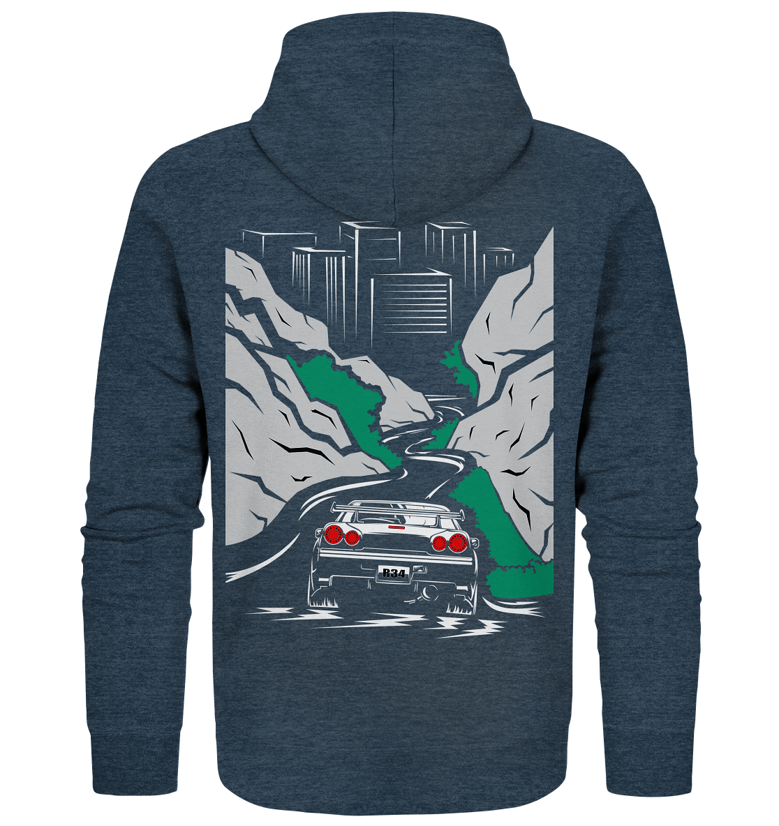 Skyline R34 Mountain Run - Organic Zipper - MotoMerch.de