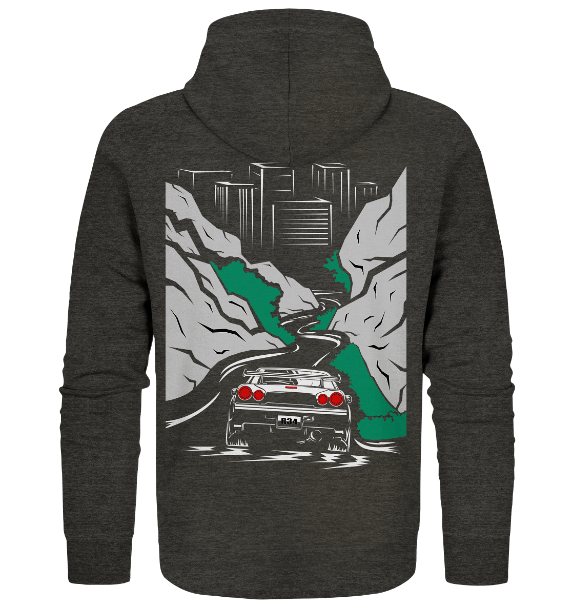 Skyline R34 Mountain Run - Organic Zipper - MotoMerch.de