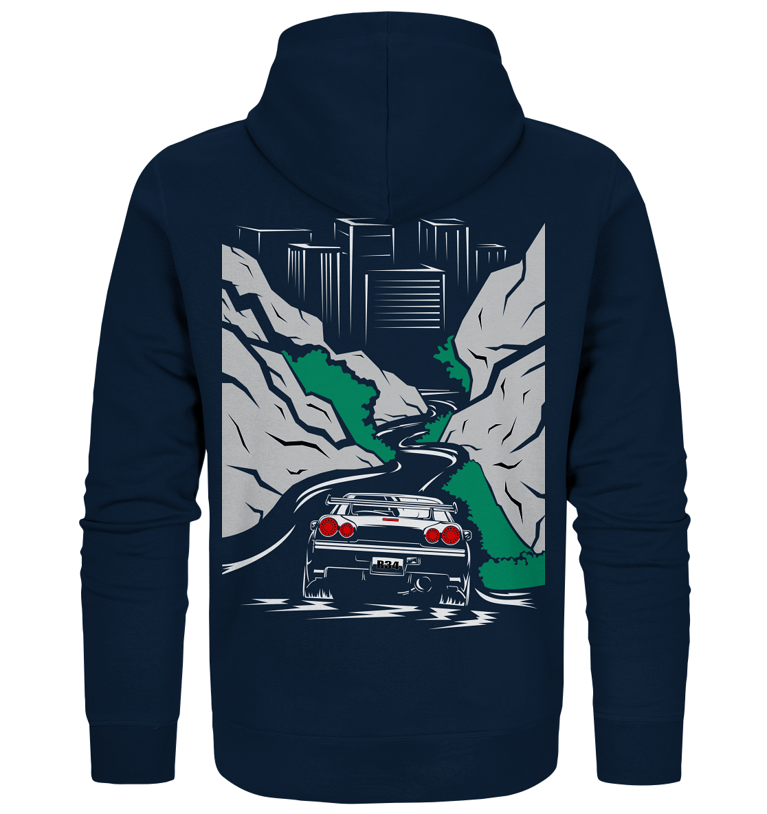 Skyline R34 Mountain Run - Organic Zipper - MotoMerch.de