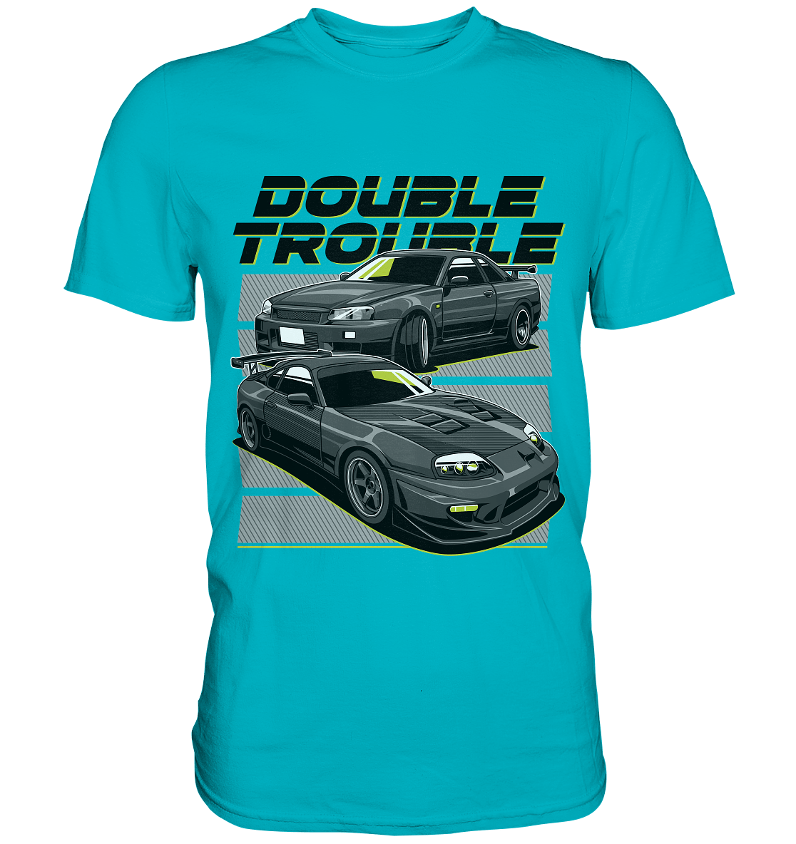 Skyline R34 vs. Supra MK4 - Premium Shirt - MotoMerch.de
