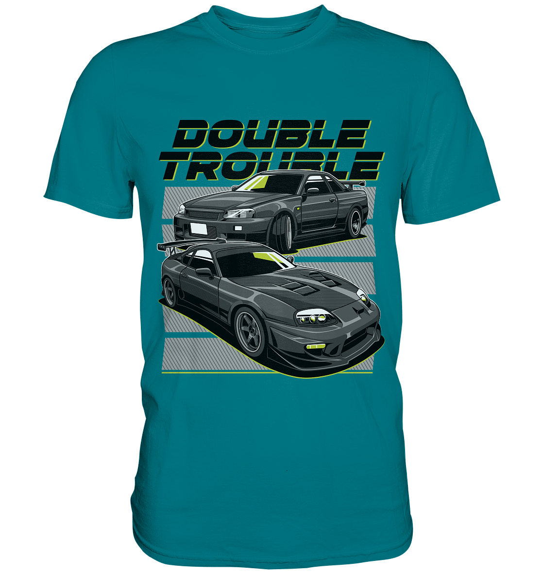 Skyline R34 vs. Supra MK4 - Premium Shirt - MotoMerch.de