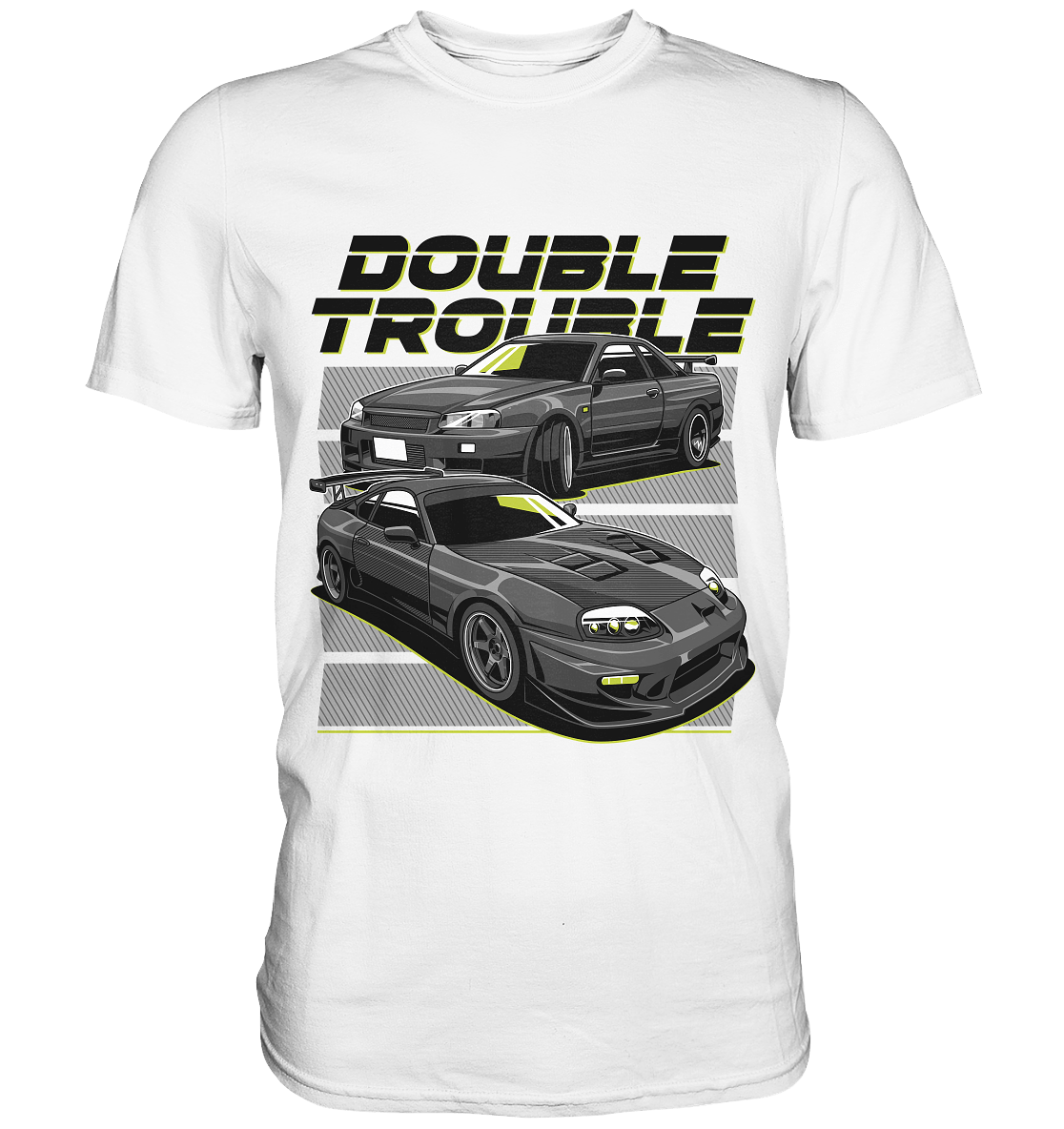 Skyline R34 vs. Supra MK4 - Premium Shirt - MotoMerch.de
