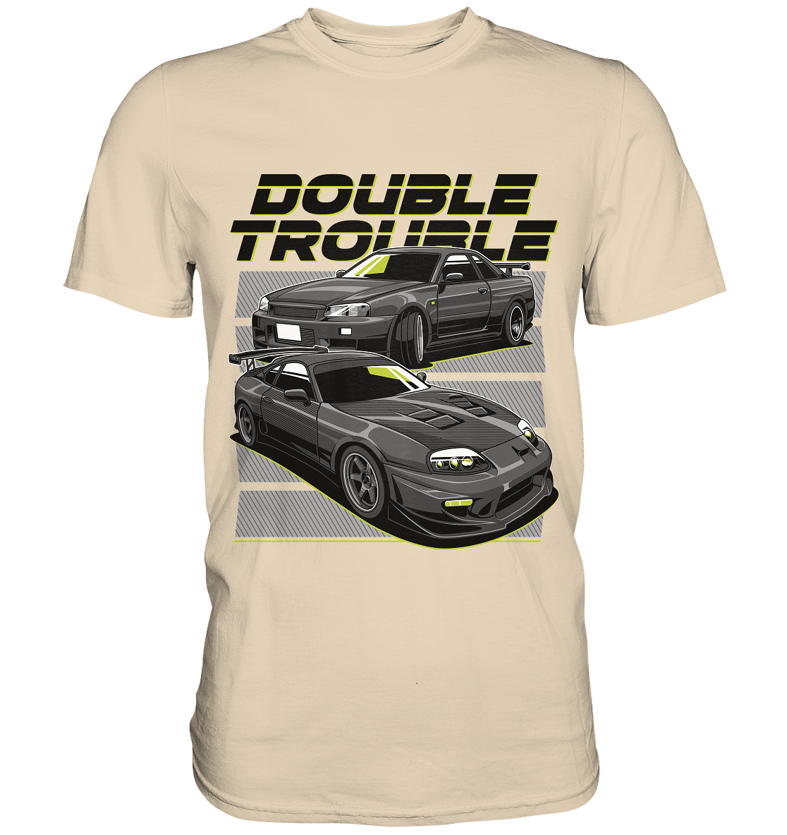Skyline R34 vs. Supra MK4 - Premium Shirt - MotoMerch.de