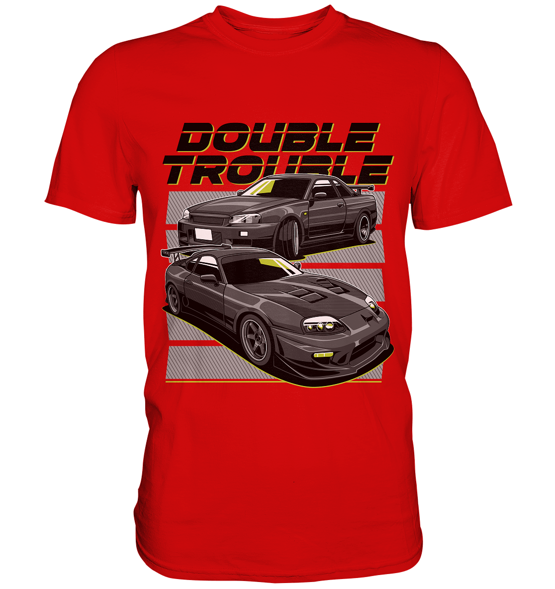 Skyline R34 vs. Supra MK4 - Premium Shirt - MotoMerch.de