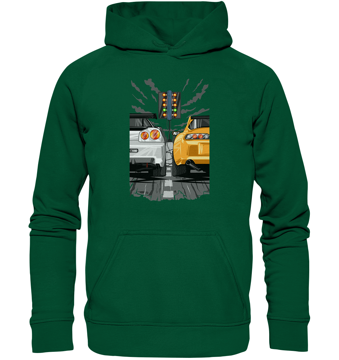 Skyline R34 vs Supra MKIV Drag - Basic Unisex Hoodie - MotoMerch.de