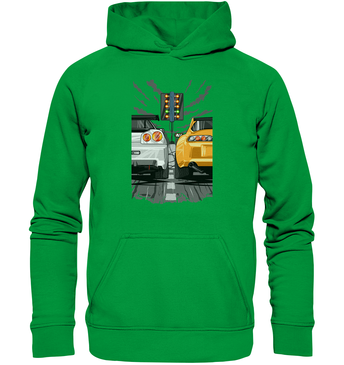 Skyline R34 vs Supra MKIV Drag - Basic Unisex Hoodie - MotoMerch.de