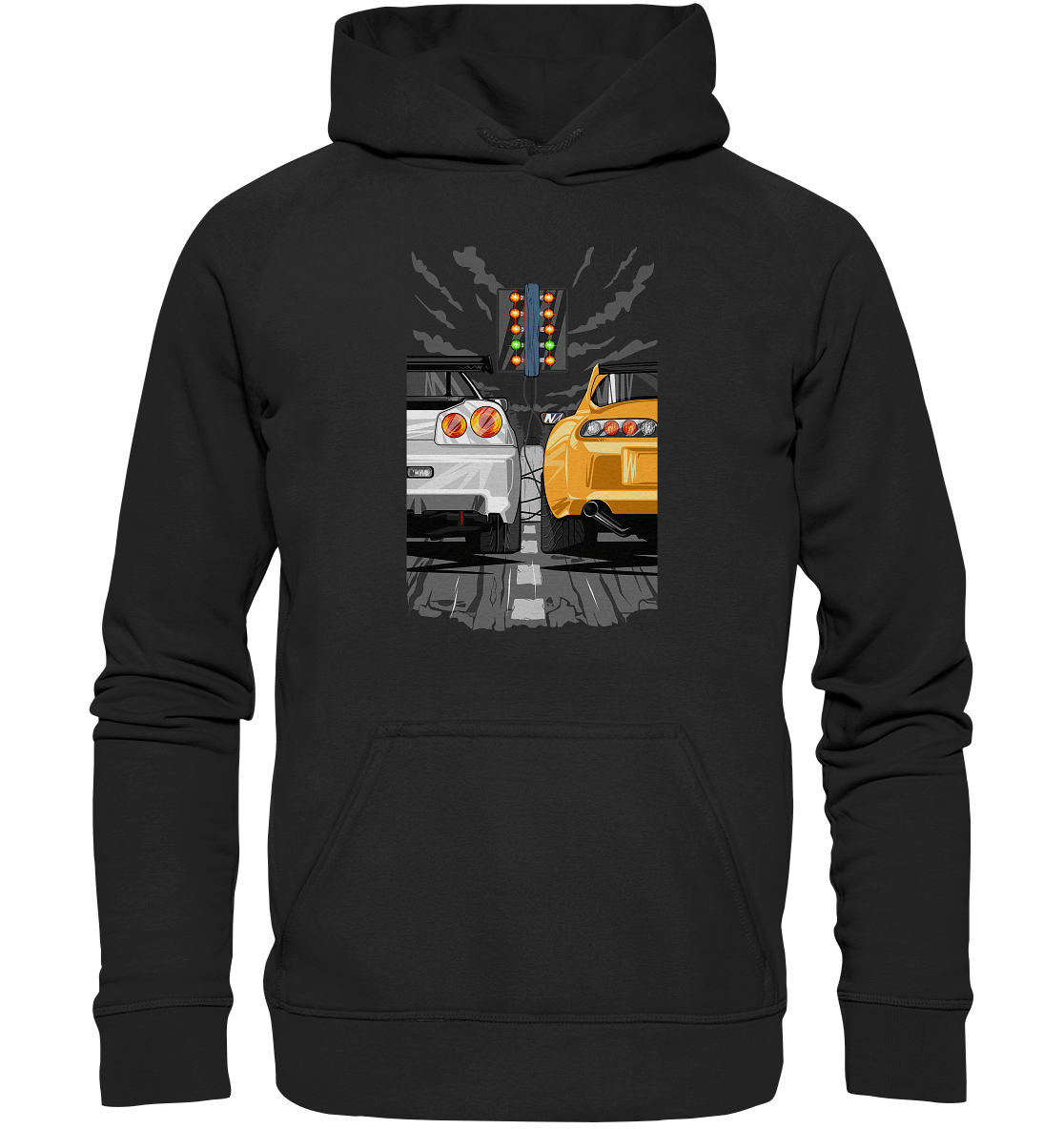 Skyline R34 vs Supra MKIV Drag - Basic Unisex Hoodie - MotoMerch.de