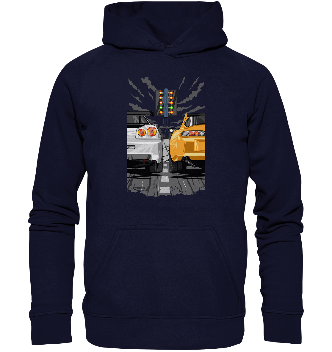 Skyline R34 vs Supra MKIV Drag - Basic Unisex Hoodie XL - MotoMerch.de