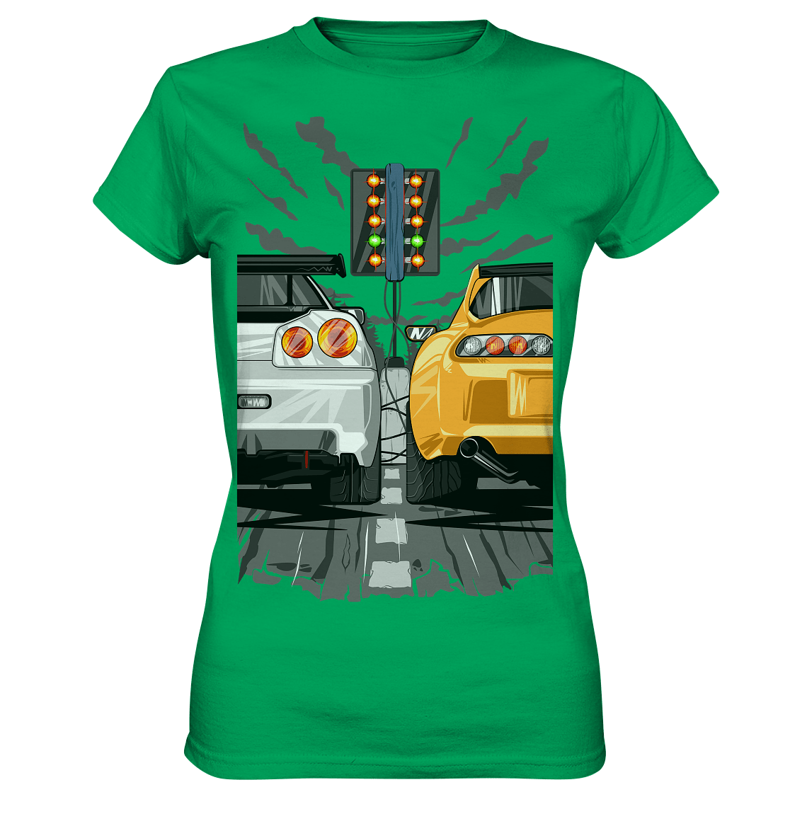 Skyline R34 vs Supra MKIV Drag - Ladies Premium Shirt - MotoMerch.de