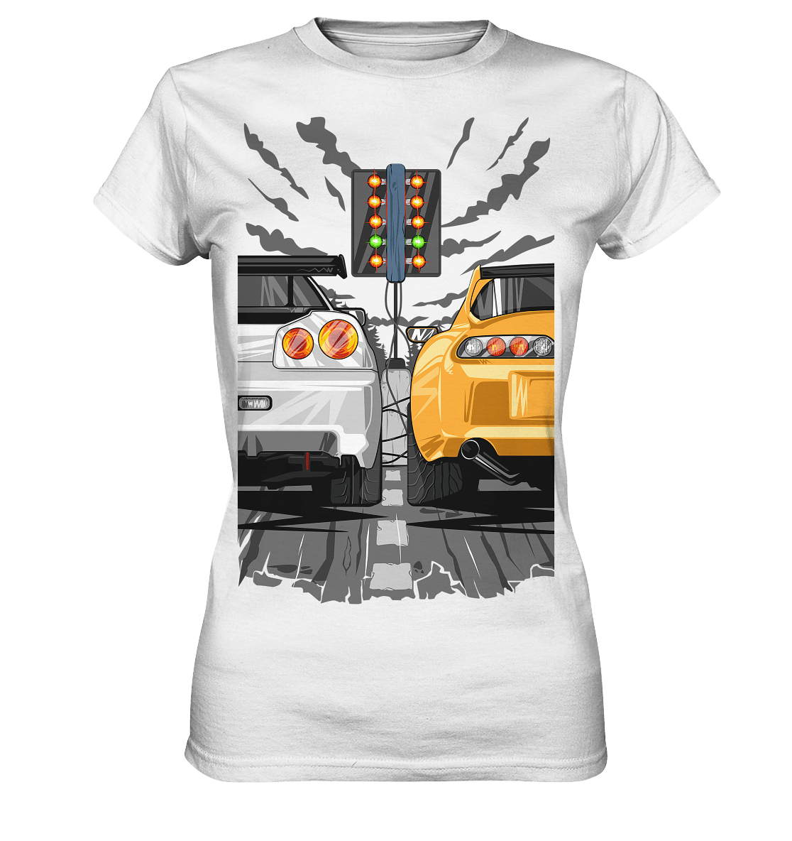 Skyline R34 vs Supra MKIV Drag - Ladies Premium Shirt - MotoMerch.de