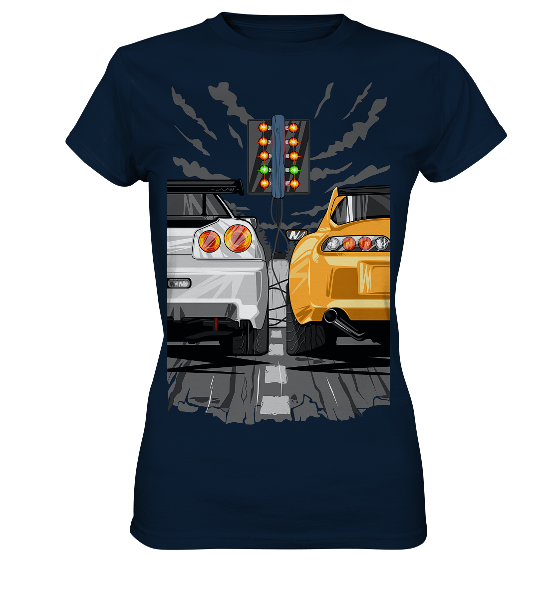 Skyline R34 vs Supra MKIV Drag - Ladies Premium Shirt - MotoMerch.de