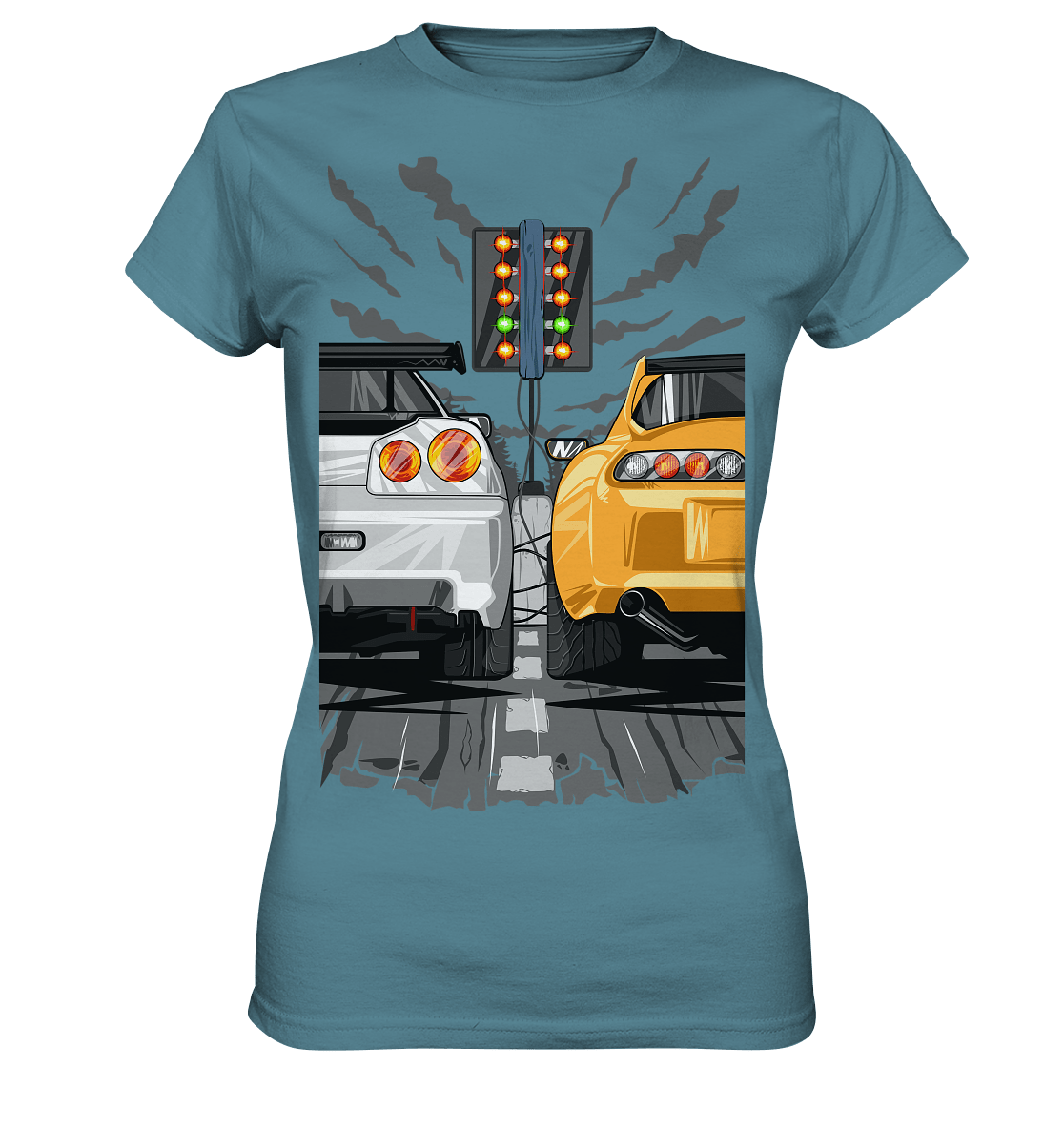 Skyline R34 vs Supra MKIV Drag - Ladies Premium Shirt - MotoMerch.de