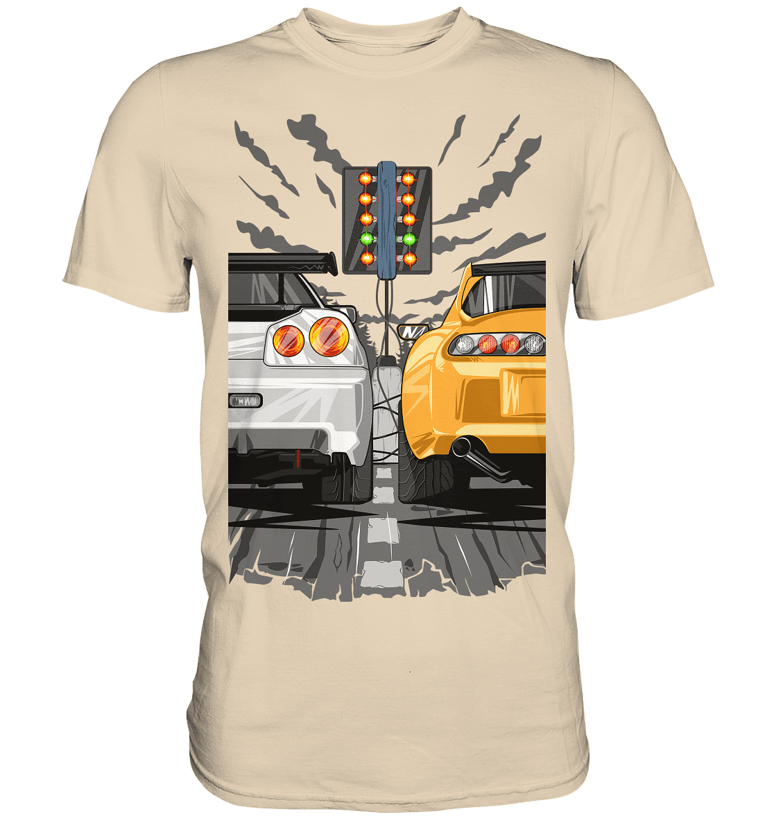 Skyline R34 vs Supra MKIV Drag - Premium Shirt - MotoMerch.de