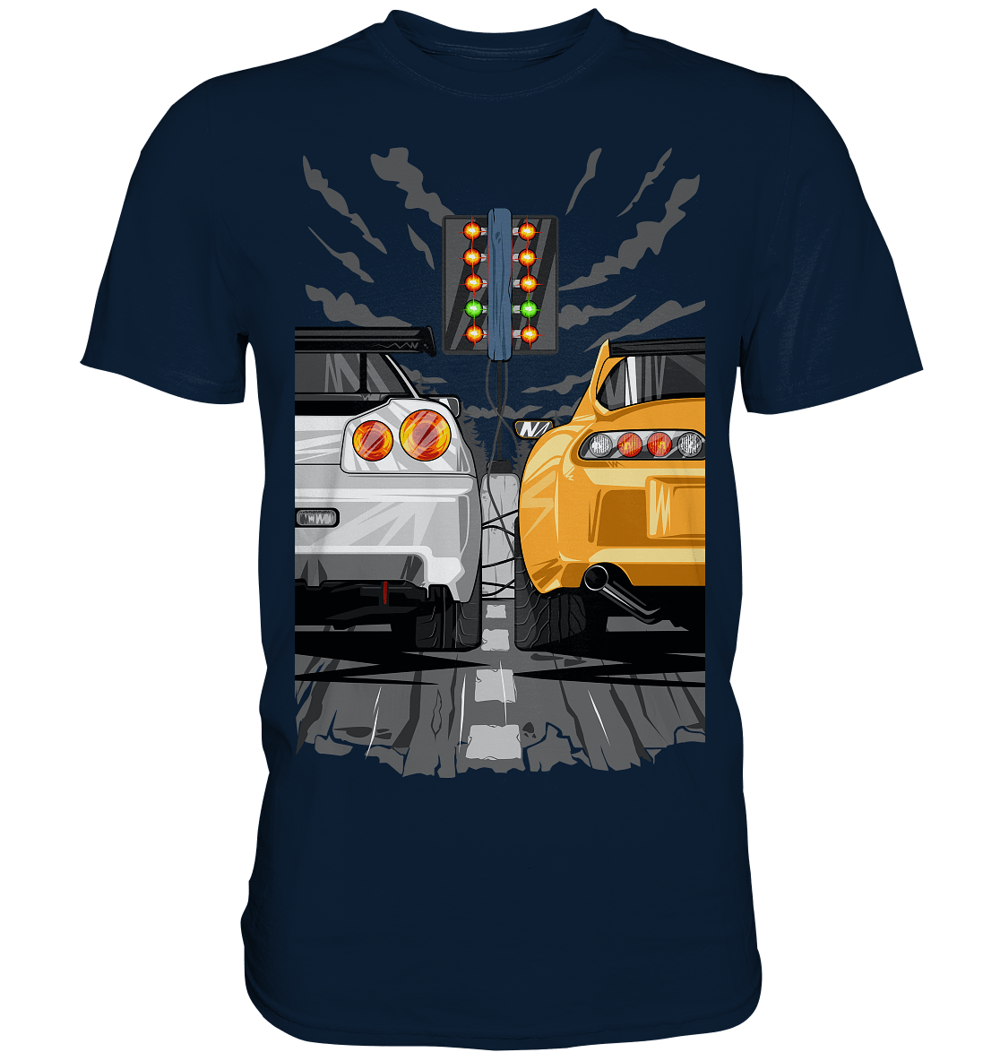 Skyline R34 vs Supra MKIV Drag - Premium Shirt - MotoMerch.de