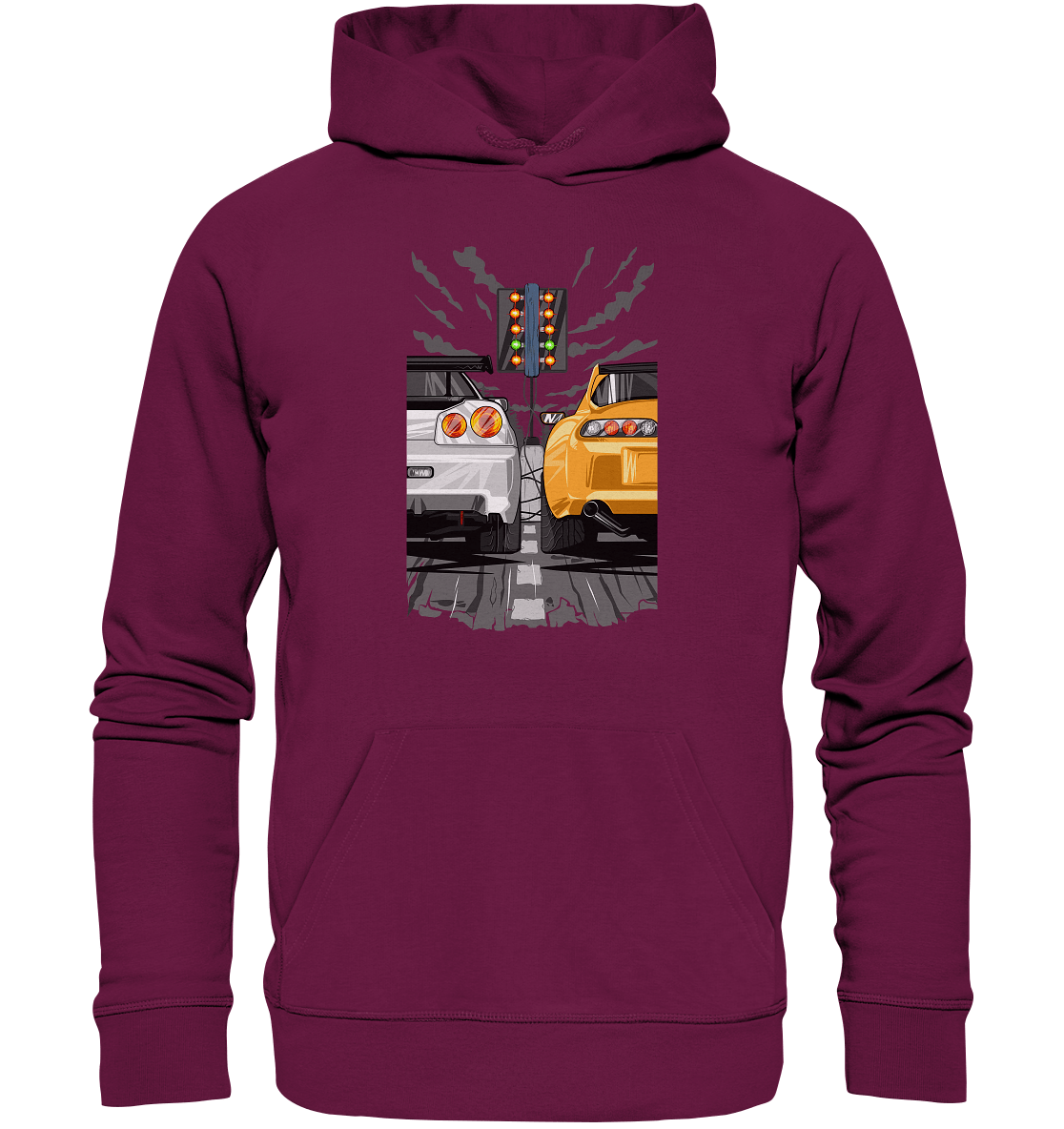 Skyline R34 vs Supra MKIV Drag - Premium Unisex Hoodie - MotoMerch.de