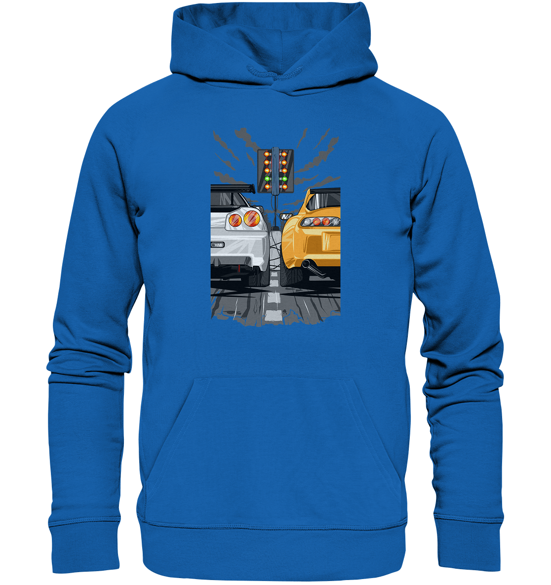 Skyline R34 vs Supra MKIV Drag - Premium Unisex Hoodie - MotoMerch.de