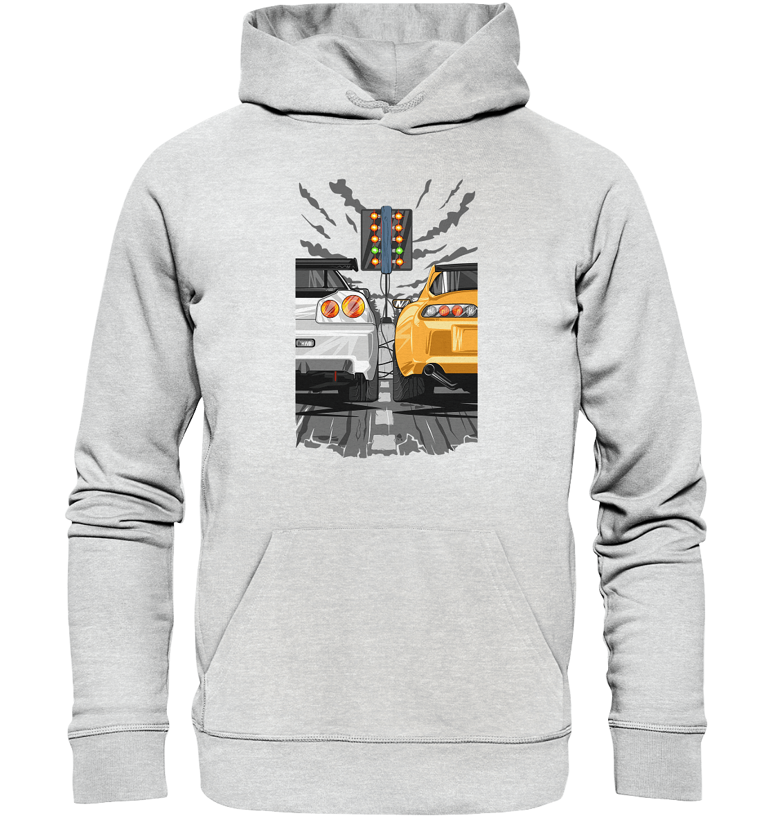 Skyline R34 vs Supra MKIV Drag - Premium Unisex Hoodie - MotoMerch.de