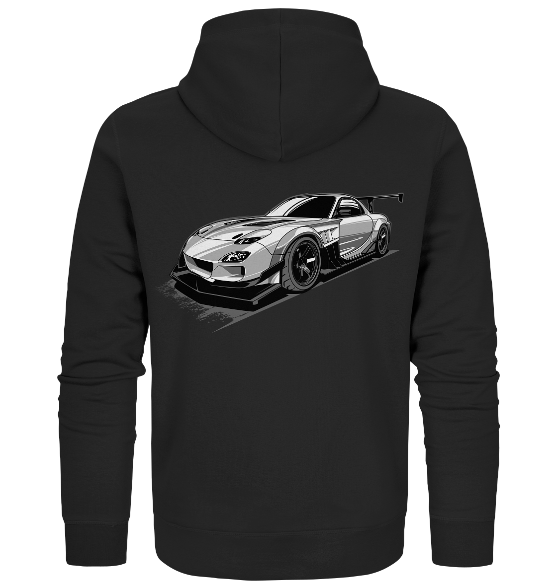 black and white Mazda Rx-7 - Organic Zipper - MotoMerch.de