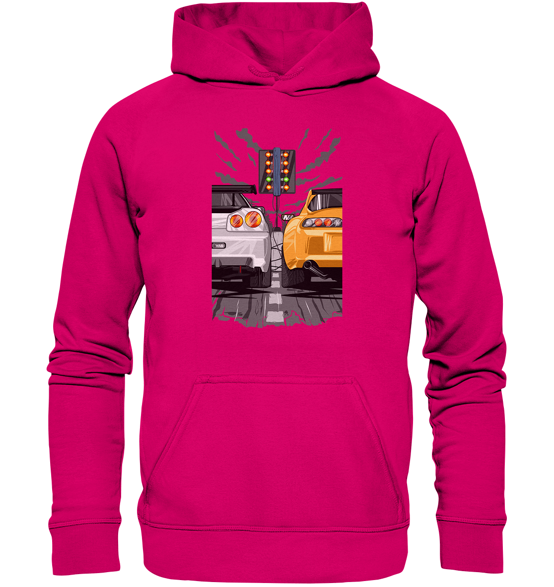 Skyline R34 vs Supra MKIV Drag - Basic Unisex Hoodie - MotoMerch.de