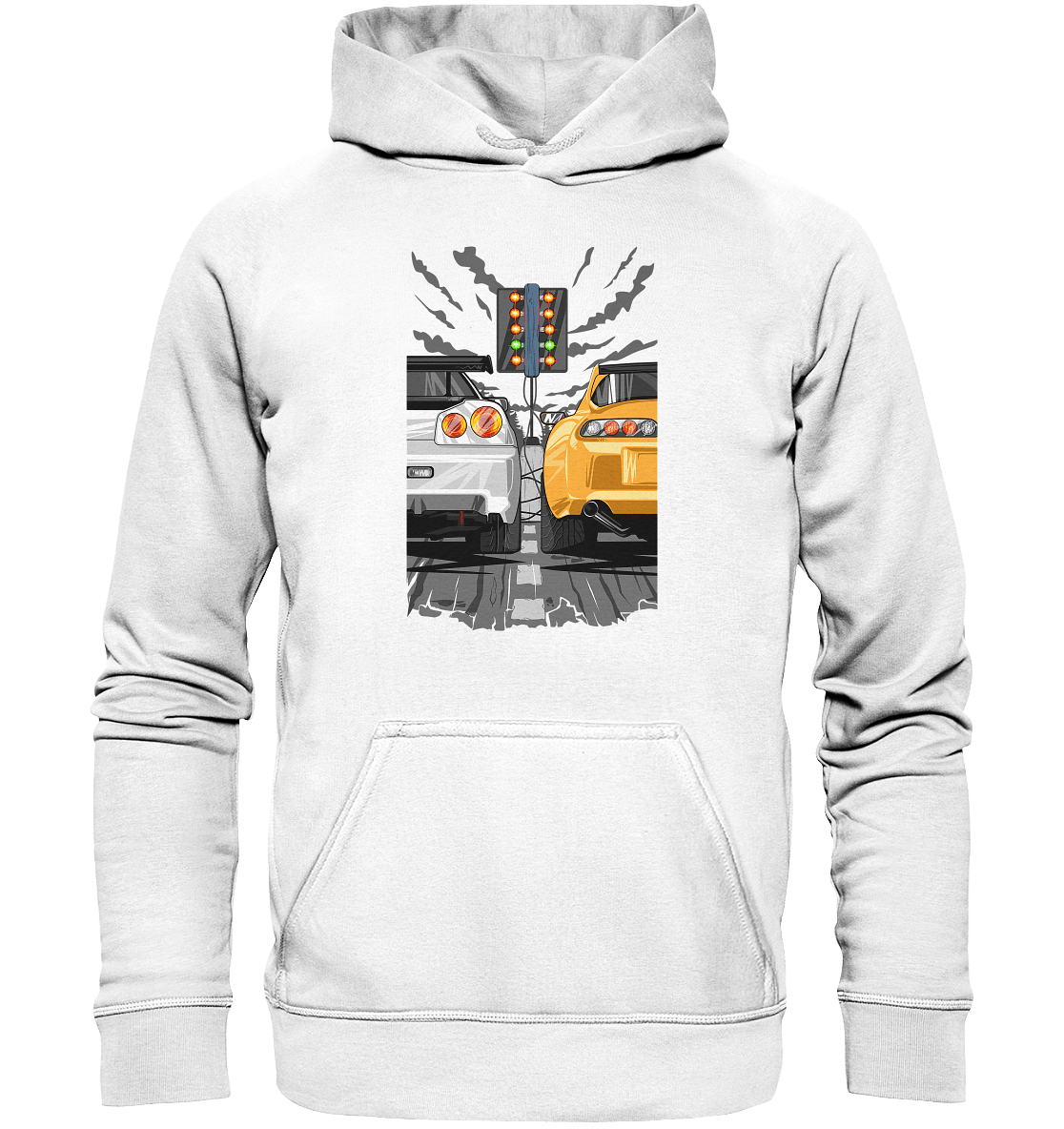 Skyline R34 vs Supra MKIV Drag - Basic Unisex Hoodie - MotoMerch.de