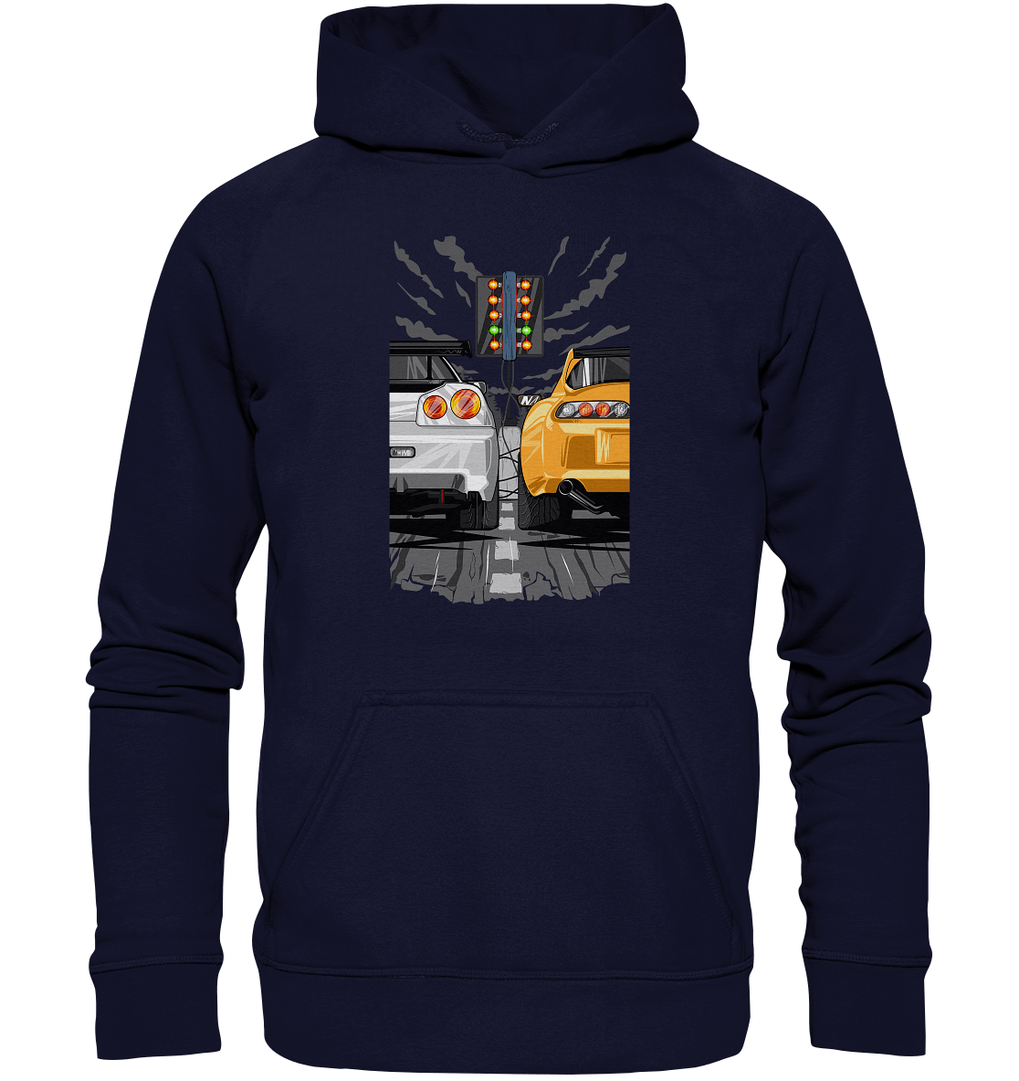 Skyline R34 vs Supra MKIV Drag - Basic Unisex Hoodie - MotoMerch.de