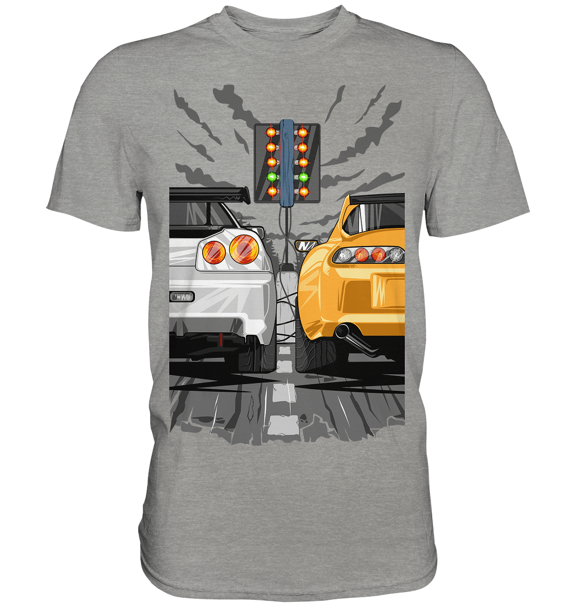 Skyline R34 vs Supra MKIV Drag - Premium Shirt - MotoMerch.de